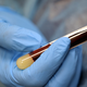 A health care worker in Washington D.C. holding up a blood sample collected to test for antibodies to the SARS-CoV-2.